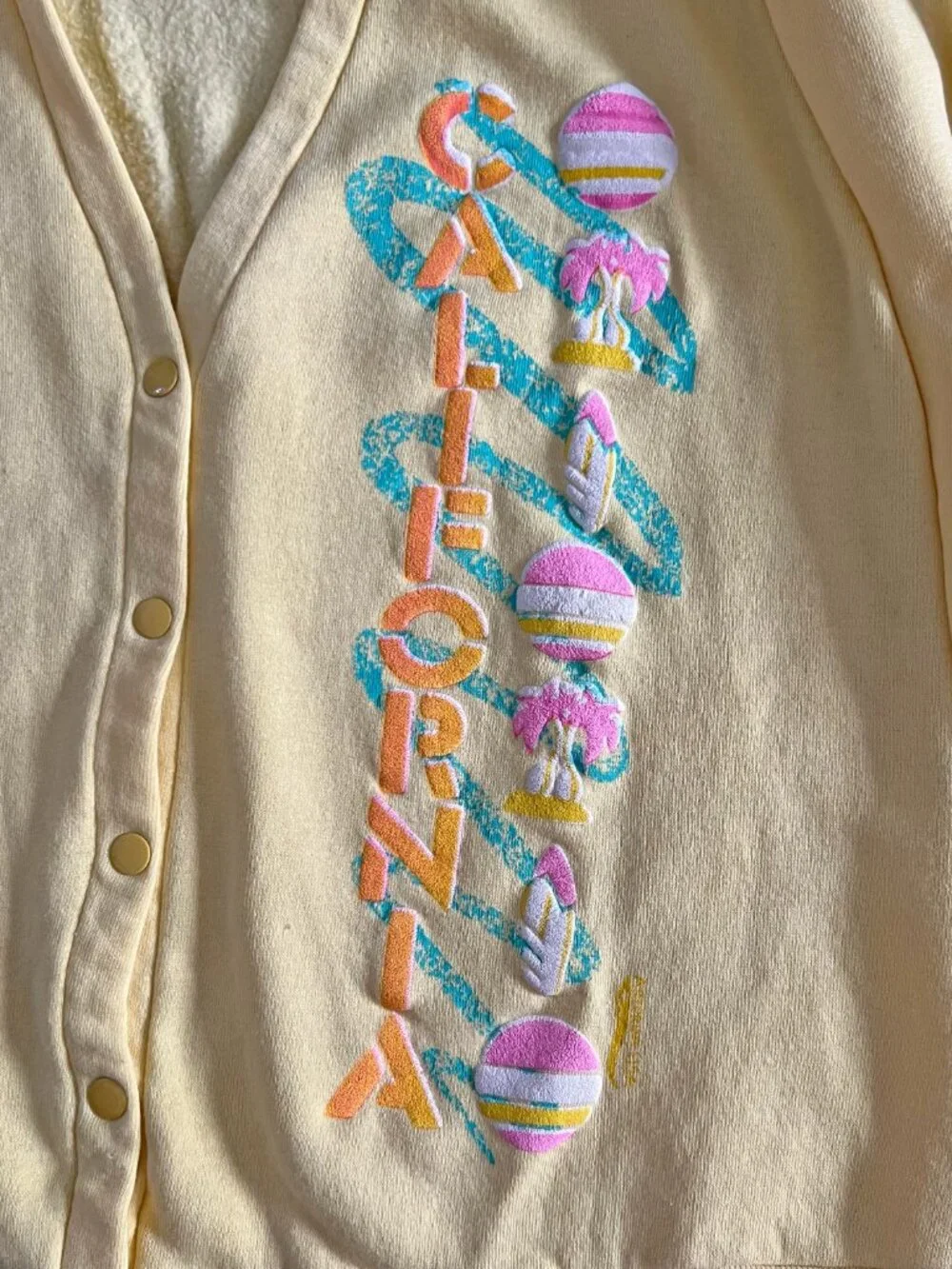 80s Vintage Tultex Butter Yellow Cardigan California Fleece Retro Size L